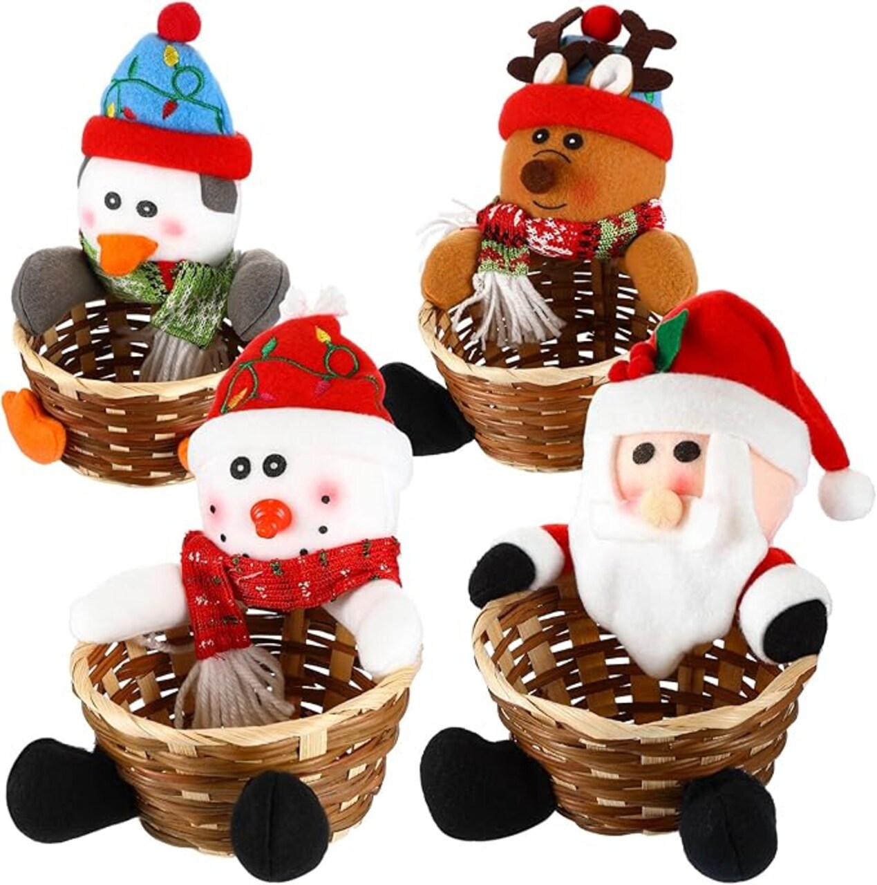 4 Pcs Christmas Candy Storage Basket Santa Claus Reindeer Snowman Penguin Candy Basket Christmas Decoration Candy Bowl Dish Xmas Sugar Snack Container for Table Desk Decoration Christmas Gift